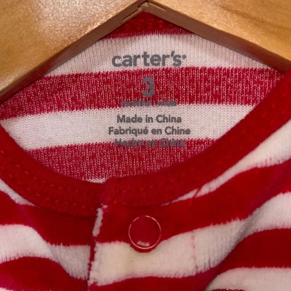 Carter's Candy Cane Striped Santa's Helper Footed Long Sleeve One Piece 3 Months
